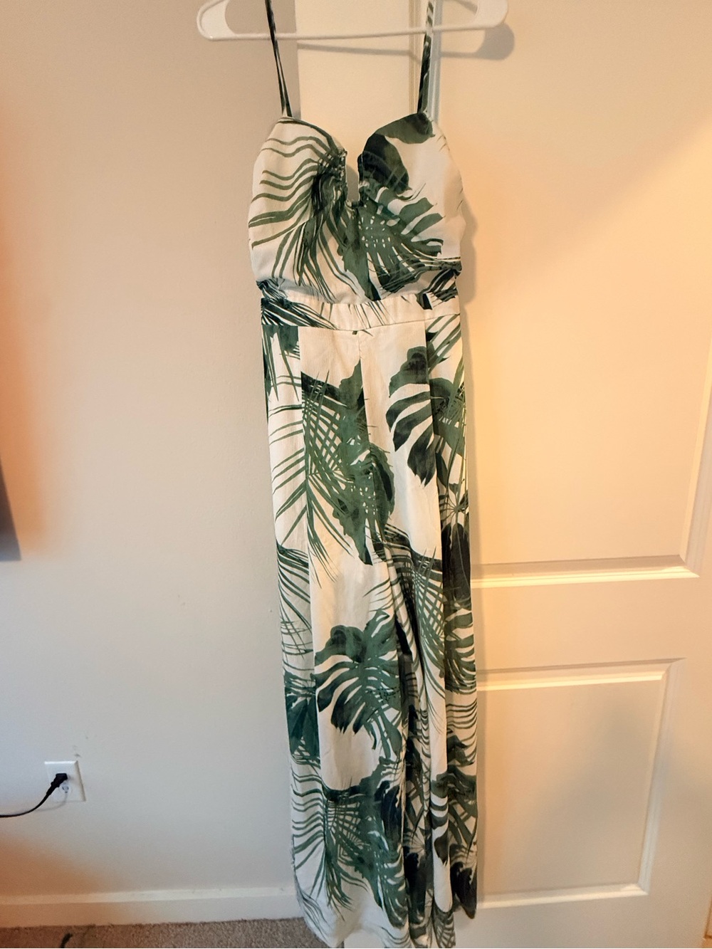 Fashion Nova White & Green Tropical Print Jumpsuit